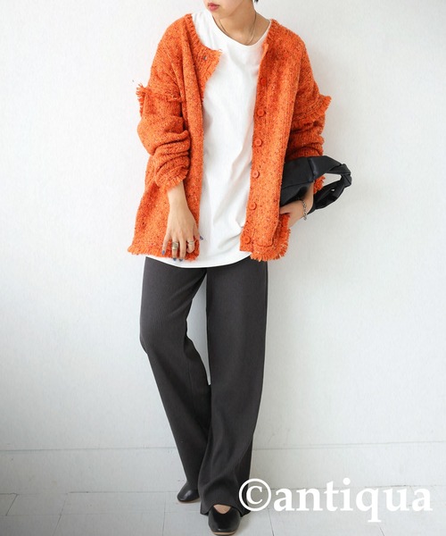 antiqua（アンティカ）の「セルフカット細リブワイドパンツ（その他パンツ・レディース・ブラック/ベージュ/パープル/レッド/グリーン/アイボリー/ダークグレー・FREE）」の15枚目の写真