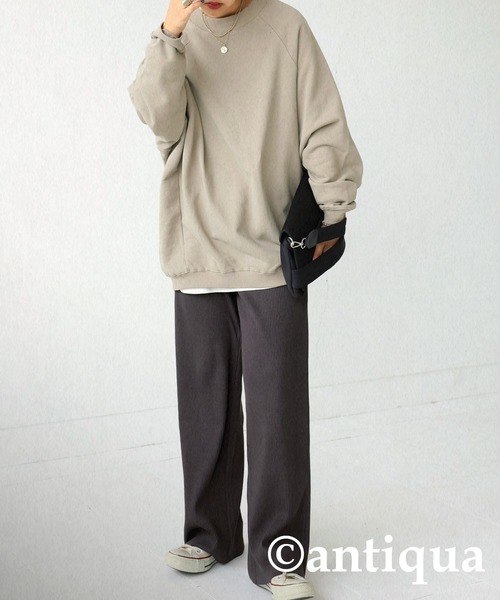 antiqua（アンティカ）の「セルフカット細リブワイドパンツ（その他パンツ・レディース・ブラック/ベージュ/パープル/レッド/グリーン/アイボリー/ダークグレー・FREE）」の17枚目の写真