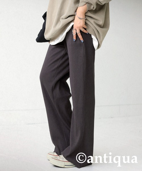 antiqua（アンティカ）の「セルフカット細リブワイドパンツ（その他パンツ・レディース・ブラック/ベージュ/パープル/レッド/グリーン/アイボリー/ダークグレー・FREE）」の18枚目の写真
