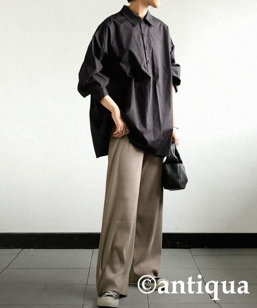 antiqua（アンティカ）の「セルフカット細リブワイドパンツ（その他パンツ・レディース・ブラック/ベージュ/パープル/レッド/グリーン/アイボリー/ダークグレー・FREE）」の22枚目の写真