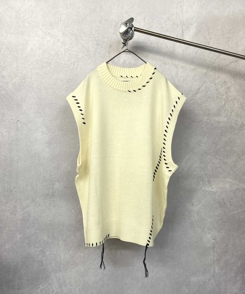 Beno(ビーノ)の「アシンメトリーハンドステッチニット オーバーシルエット クルーネックベスト(ベスト・メンズ・オフホワイト/ブラック/マスタード/グリーン・M/L)」の20枚目の写真