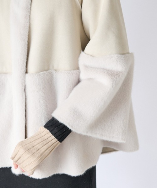 un dix cors（アンディコール）の「軽くて暖かい　フェイクムートンファーフードジャケット（ムートンコート・レディース・ベージュ/モカ・FREE）」の17枚目の写真