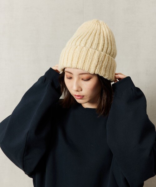 FREAK'S STORE（フリークスストア）の「【WEB限定】モヘヤライク ニット帽子（ニットキャップ/ビーニー・レディース・ブラック/オフホワイト/ピンク/オレンジ・ONE SIZE）」の11枚目の写真