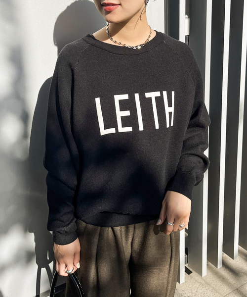 JOINT WORKS（ジョイントワークス）の「LEITH ロゴニット（ニット/セーター・レディース・ブラック/チャコールグレー/グリーン・FREE）」の2枚目の写真