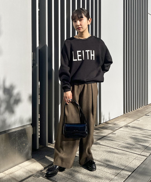 JOINT WORKS（ジョイントワークス）の「LEITH ロゴニット（ニット/セーター・レディース・ブラック/チャコールグレー/グリーン・FREE）」の4枚目の写真