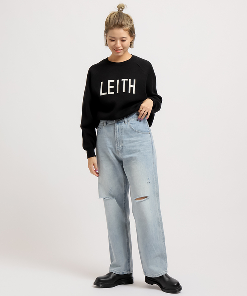 JOINT WORKS（ジョイントワークス）の「LEITH ロゴニット（ニット/セーター・レディース・ブラック/チャコールグレー/グリーン・FREE）」の11枚目の写真