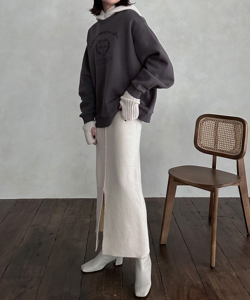 hellam（へラム）の「前後２WAYスリットスカート（スカート・レディース・アイボリー/ブラック/杢グレー/オレンジ/モカ・FREE）」の11枚目の写真