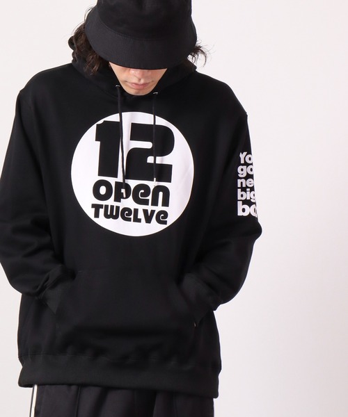 FUNALIVE(ファンアライブ)の「open twelve ヘビーウェイト裏毛 プルパーカー ロゴプリント(スウェット・メンズ・ブラック/ミント/ホワイト/ピンク・L/M)」の2枚目の写真