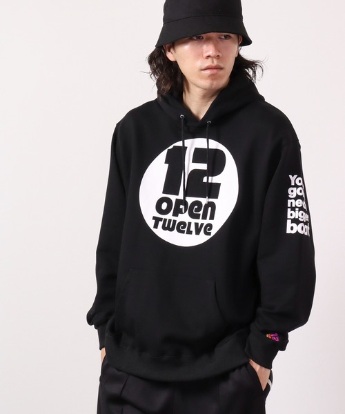 FUNALIVE(ファンアライブ)の「open twelve ヘビーウェイト裏毛 プルパーカー ロゴプリント(スウェット・メンズ・ブラック/ミント/ホワイト/ピンク・L/M)」の9枚目の写真