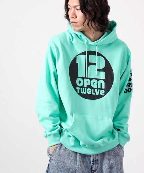 FUNALIVE(ファンアライブ)の「open twelve ヘビーウェイト裏毛 プルパーカー ロゴプリント(スウェット・メンズ・ブラック/ミント/ホワイト/ピンク・L/M)」の14枚目の写真