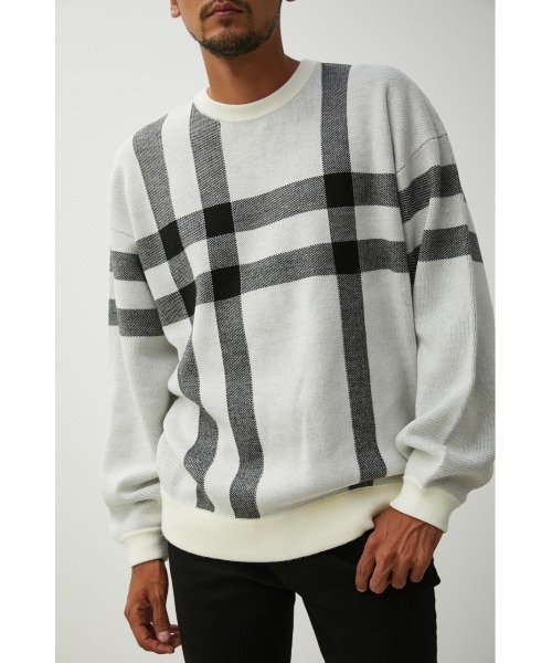 AZUL by moussy(アズールバイマウジー)の「BIG CHECK JACQUARD KNIT/ビッグチェックジャガードニット(ニット/セーター・メンズ・ホワイト系その他/ブラック系その他/ブラウン系その他・MEDIUM/LARGE)」の2枚目の写真
