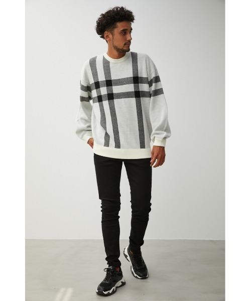 AZUL by moussy(アズールバイマウジー)の「BIG CHECK JACQUARD KNIT/ビッグチェックジャガードニット(ニット/セーター・メンズ・ホワイト系その他/ブラック系その他/ブラウン系その他・MEDIUM/LARGE)」の6枚目の写真