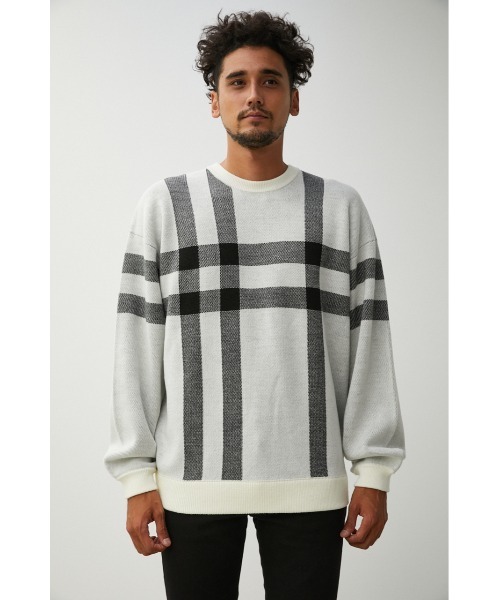 AZUL by moussy(アズールバイマウジー)の「BIG CHECK JACQUARD KNIT/ビッグチェックジャガードニット(ニット/セーター・メンズ・ホワイト系その他/ブラック系その他/ブラウン系その他・MEDIUM/LARGE)」の7枚目の写真