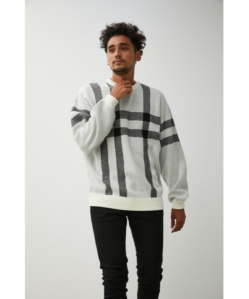 AZUL by moussy(アズールバイマウジー)の「BIG CHECK JACQUARD KNIT/ビッグチェックジャガードニット(ニット/セーター・メンズ・ホワイト系その他/ブラック系その他/ブラウン系その他・MEDIUM/LARGE)」の5枚目の写真