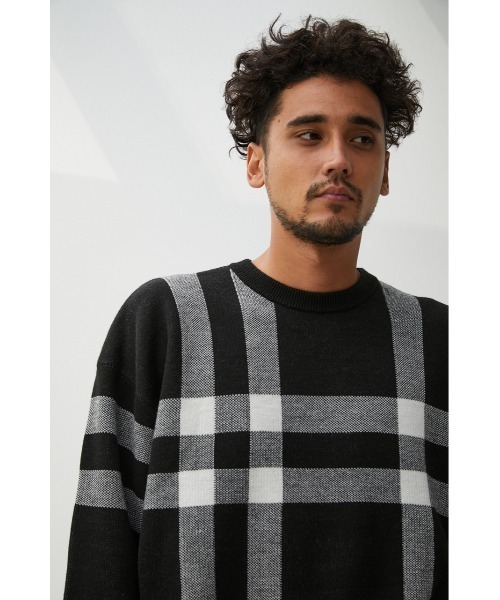 AZUL by moussy(アズールバイマウジー)の「BIG CHECK JACQUARD KNIT/ビッグチェックジャガードニット(ニット/セーター・メンズ・ホワイト系その他/ブラック系その他/ブラウン系その他・MEDIUM/LARGE)」の13枚目の写真