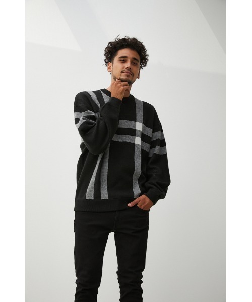 AZUL by moussy(アズールバイマウジー)の「BIG CHECK JACQUARD KNIT/ビッグチェックジャガードニット(ニット/セーター・メンズ・ホワイト系その他/ブラック系その他/ブラウン系その他・MEDIUM/LARGE)」の14枚目の写真
