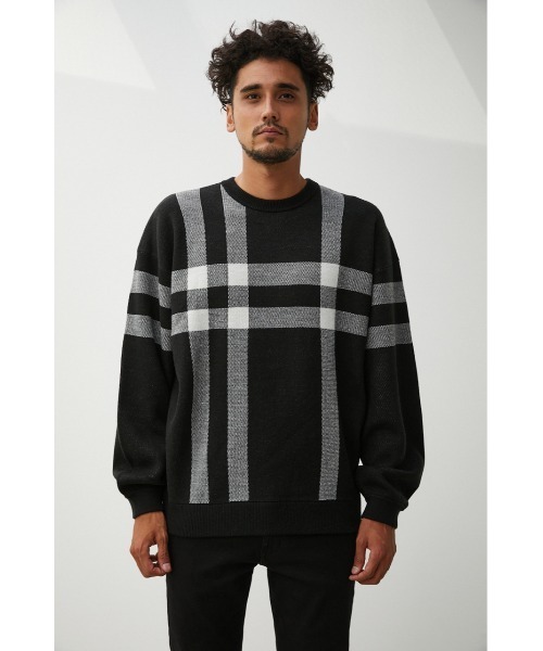 AZUL by moussy(アズールバイマウジー)の「BIG CHECK JACQUARD KNIT/ビッグチェックジャガードニット(ニット/セーター・メンズ・ホワイト系その他/ブラック系その他/ブラウン系その他・MEDIUM/LARGE)」の16枚目の写真