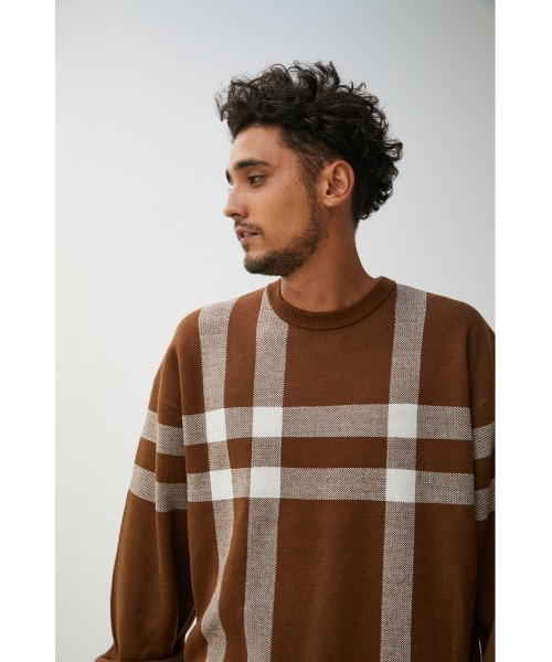 AZUL by moussy(アズールバイマウジー)の「BIG CHECK JACQUARD KNIT/ビッグチェックジャガードニット(ニット/セーター・メンズ・ホワイト系その他/ブラック系その他/ブラウン系その他・MEDIUM/LARGE)」の22枚目の写真