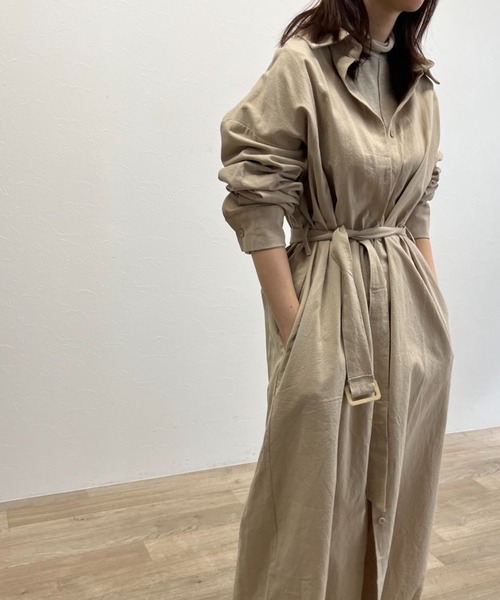 ISOOK(アイスー)の「【ZOZO限定】Long shirt one-piece / ロングシャツワンピース(シャツワンピース・レディース・カーキ/ベージュ・FREE)」の2枚目の写真