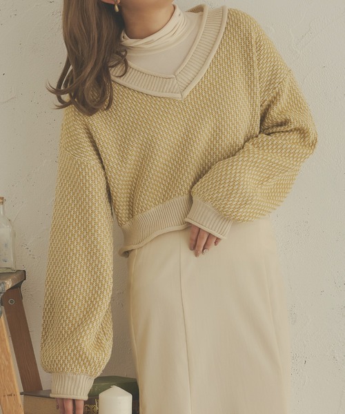 Ambre Neige(アンブルネージュ)の「ジャガードショート丈ニット/【WEB/EC限定商品】(ニット/セーター・レディース・アイボリー/マスタード/モカ・FREE)」の3枚目の写真