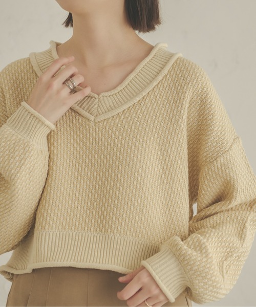 Ambre Neige(アンブルネージュ)の「ジャガードショート丈ニット/【WEB/EC限定商品】(ニット/セーター・レディース・アイボリー/マスタード/モカ・FREE)」の16枚目の写真
