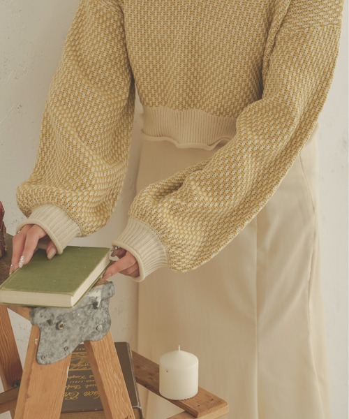 Ambre Neige(アンブルネージュ)の「ジャガードショート丈ニット/【WEB/EC限定商品】(ニット/セーター・レディース・アイボリー/マスタード/モカ・FREE)」の4枚目の写真
