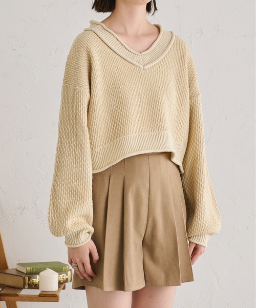 Ambre Neige(アンブルネージュ)の「ジャガードショート丈ニット/【WEB/EC限定商品】(ニット/セーター・レディース・アイボリー/マスタード/モカ・FREE)」の7枚目の写真
