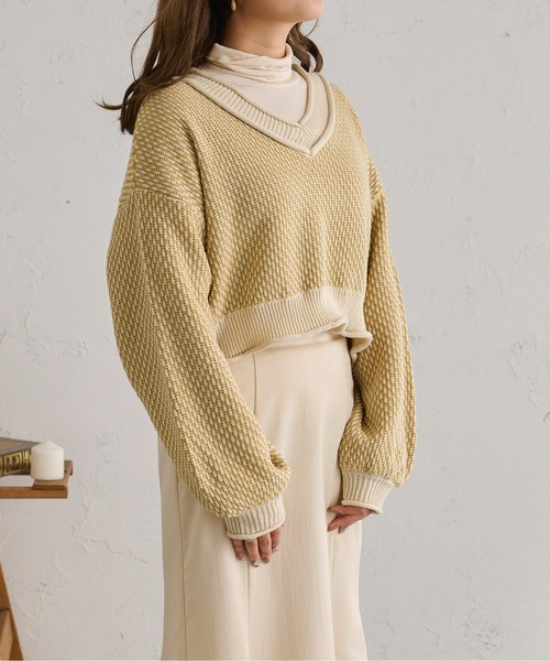 Ambre Neige(アンブルネージュ)の「ジャガードショート丈ニット/【WEB/EC限定商品】(ニット/セーター・レディース・アイボリー/マスタード/モカ・FREE)」の13枚目の写真