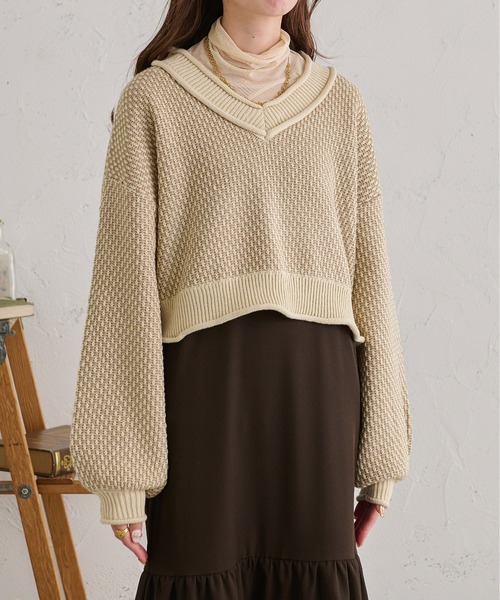Ambre Neige(アンブルネージュ)の「ジャガードショート丈ニット/【WEB/EC限定商品】(ニット/セーター・レディース・アイボリー/マスタード/モカ・FREE)」の10枚目の写真