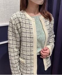 TOKYO SHIRTS | ツィード風ニットジャケット(ノーカラージャケット)