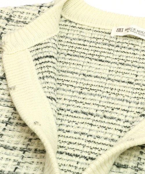 TOKYO SHIRTS（トウキョウシャツ）の「ツィード風ニットジャケット（ノーカラージャケット・レディース・ホワイト×グレー/ネイビー・M/L）」の9枚目の写真