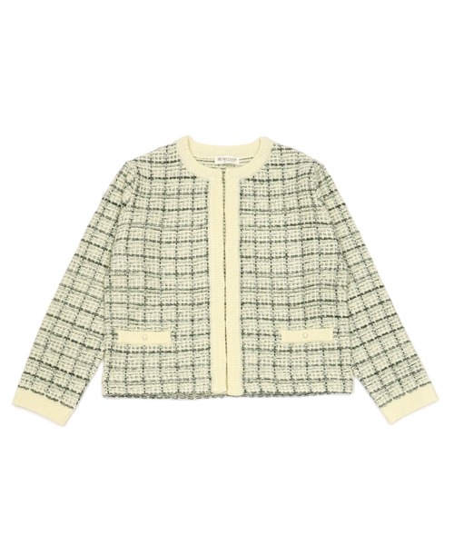 TOKYO SHIRTS（トウキョウシャツ）の「ツィード風ニットジャケット（ノーカラージャケット・レディース・ホワイト×グレー/ネイビー・M/L）」の19枚目の写真