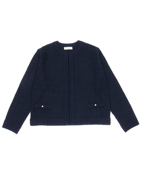 TOKYO SHIRTS（トウキョウシャツ）の「ツィード風ニットジャケット（ノーカラージャケット・レディース・ホワイト×グレー/ネイビー・M/L）」の18枚目の写真