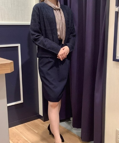 TOKYO SHIRTS（トウキョウシャツ）の「ツィード風ニットジャケット（ノーカラージャケット・レディース・ホワイト×グレー/ネイビー・M/L）」の17枚目の写真