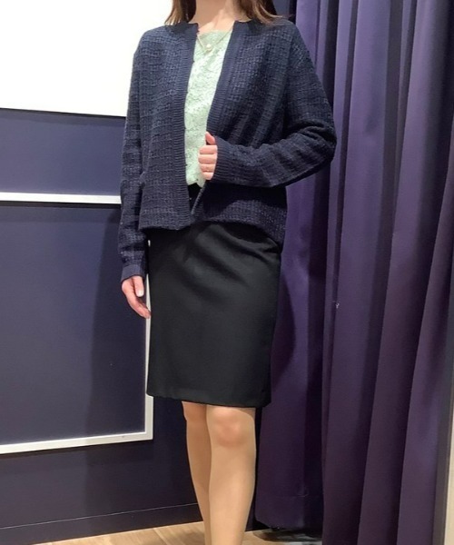 TOKYO SHIRTS（トウキョウシャツ）の「ツィード風ニットジャケット（ノーカラージャケット・レディース・ホワイト×グレー/ネイビー・M/L）」の16枚目の写真