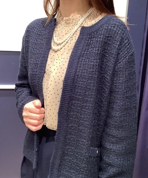 TOKYO SHIRTS（トウキョウシャツ）の「ツィード風ニットジャケット（ノーカラージャケット・レディース・ホワイト×グレー/ネイビー・M/L）」の14枚目の写真