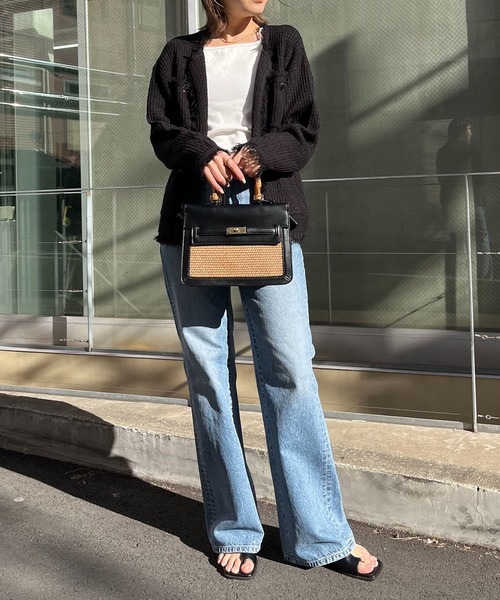 CAPRICIEUX LE'MAGE(カプリシューレマージュ)の「ツイードニットジャケット風カーディガン(カーディガン/ボレロ・レディース・ブラック/グレイッシュベージュ・FREE)」の9枚目の写真