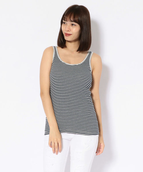B'2nd(ビーセカンド)の「LUVA TRAM (ルーバトラム) ボーダーテレコタンクトップ(タンクトップ・レディース・ブルー/ネイビー/シルバー/ブラック/ベージュ/インディゴブルー・FREE)」の4枚目の写真