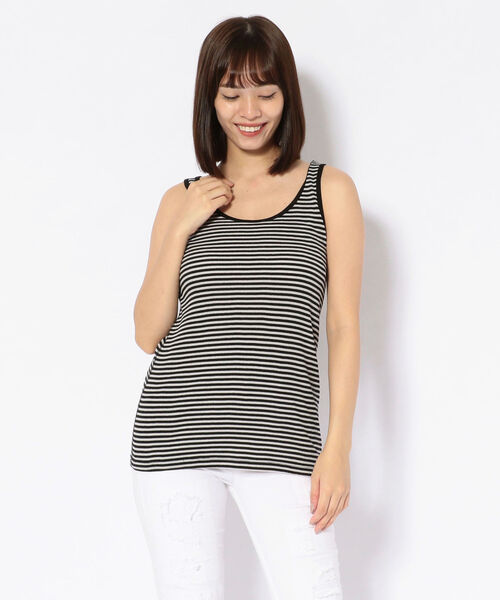 B'2nd(ビーセカンド)の「LUVA TRAM (ルーバトラム) ボーダーテレコタンクトップ(タンクトップ・レディース・ブルー/ネイビー/シルバー/ブラック/ベージュ/インディゴブルー・FREE)」の2枚目の写真