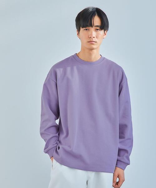 green label relaxing（グリーンレーベルリラクシング）の「GIZA ツイル クルーネック ロングスリーブ カットソー（Tシャツ/カットソー・メンズ・オフホワイト/ライラック/ブラック/ベージュ・S/M/L/XL）」の4枚目の写真