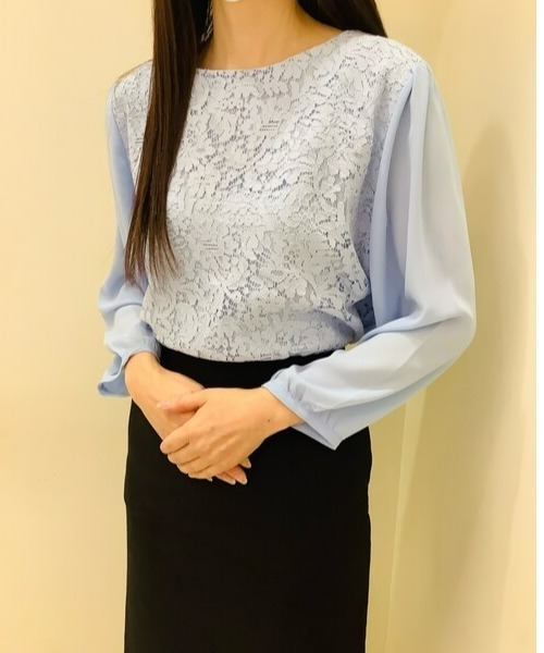 TOKYO SHIRTS(トウキョウシャツ)の「前身レース 七分袖ブラウス(シャツ/ブラウス・レディース・サックスブルー/ライトグリーン/アイボリー・M/L)」の2枚目の写真