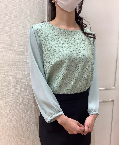 TOKYO SHIRTS(トウキョウシャツ)の「前身レース 七分袖ブラウス(シャツ/ブラウス・レディース・サックスブルー/ライトグリーン/アイボリー・M/L)」の1枚目の写真