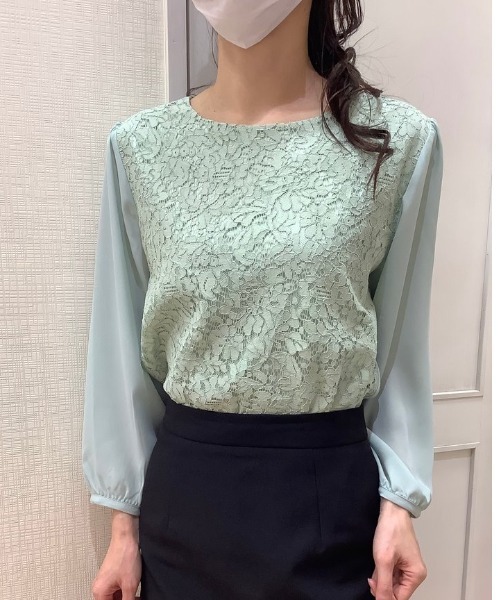 TOKYO SHIRTS(トウキョウシャツ)の「前身レース 七分袖ブラウス(シャツ/ブラウス・レディース・サックスブルー/ライトグリーン/アイボリー・M/L)」の5枚目の写真