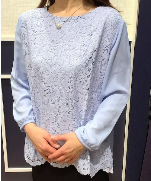 TOKYO SHIRTS(トウキョウシャツ)の「前身レース 七分袖ブラウス(シャツ/ブラウス・レディース・サックスブルー/ライトグリーン/アイボリー・M/L)」の7枚目の写真