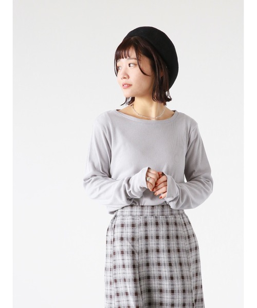 ehka sopo（エヘカソポ）の「テレコクルーネックカットソー（Tシャツ/カットソー・レディース・オフホワイト/グレー/キナリ/グリーン・ﾌﾘ-）」の4枚目の写真