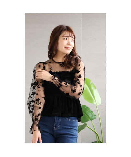 Sawa a la mode(サワアラモード)の「シアースリーブのベロアペプラムトップス(Tシャツ/カットソー・レディース・ブラック・FREE)」の12枚目の写真