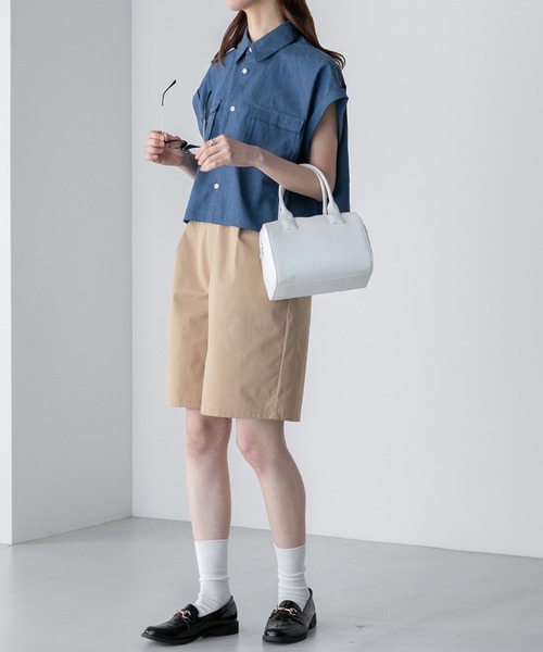 BONLECILL(ボンルシール)の「ダンガリーデニム フレンチスリーブクロップドシャツ(シャツ/ブラウス・レディース・ネイビー/サックスブルー/ブルー・FREE)」の19枚目の写真