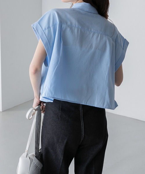 BONLECILL(ボンルシール)の「ダンガリーデニム フレンチスリーブクロップドシャツ(シャツ/ブラウス・レディース・ネイビー/サックスブルー/ブルー・FREE)」の20枚目の写真