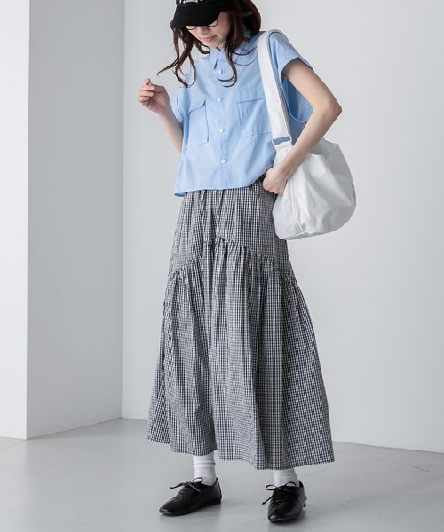 BONLECILL(ボンルシール)の「ダンガリーデニム フレンチスリーブクロップドシャツ(シャツ/ブラウス・レディース・ネイビー/サックスブルー/ブルー・FREE)」の8枚目の写真