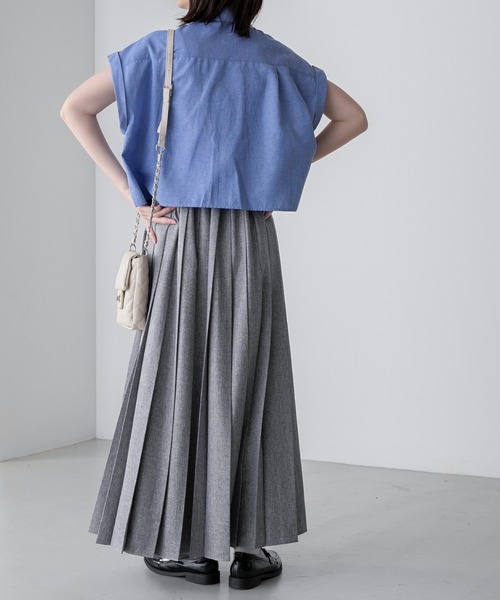 BONLECILL(ボンルシール)の「ダンガリーデニム フレンチスリーブクロップドシャツ(シャツ/ブラウス・レディース・ネイビー/サックスブルー/ブルー・FREE)」の12枚目の写真